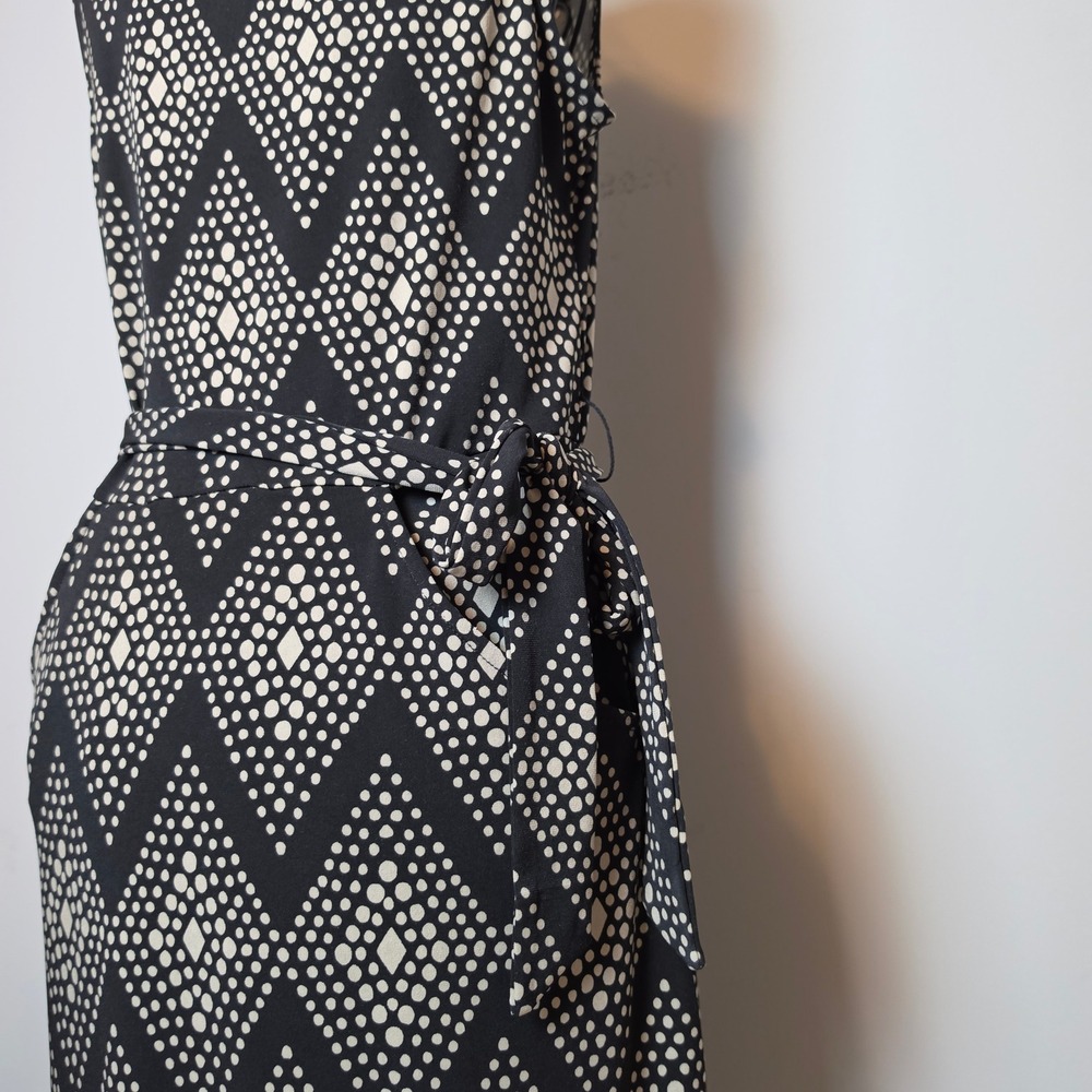 Ann Taylor Geometric Diamond Dot Print Sleeveless Belted Sheath Dress Size 10 - Picture 4 of 11